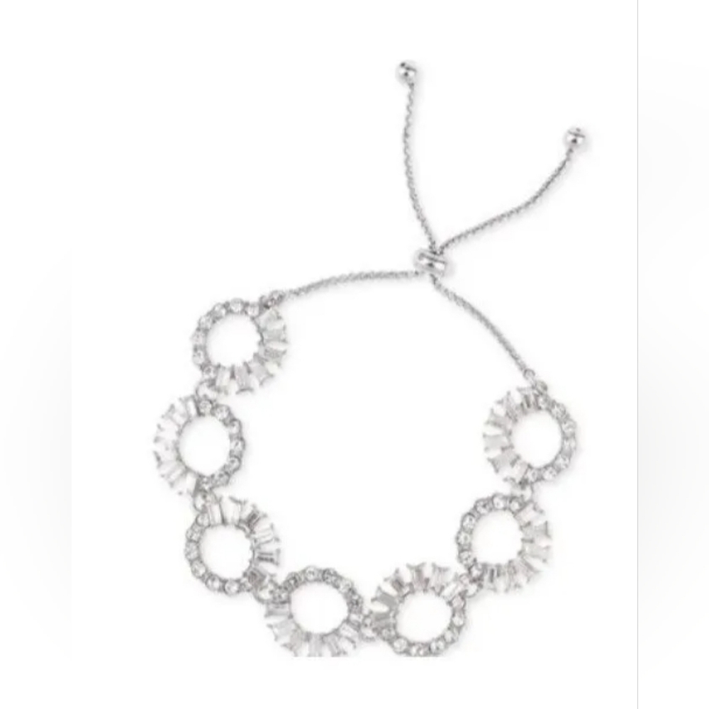 INC Silver-Tone Mixed Crystal Circle Slider Bracelet